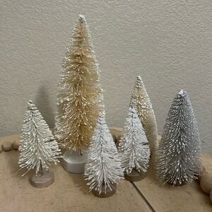 Threshold Small Bottle Brush Trees Set of 6 Snowy White Gold‎ Glitter Christmas